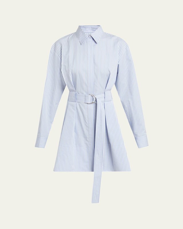 Violan Stripe Belted Poplin Mini Dress